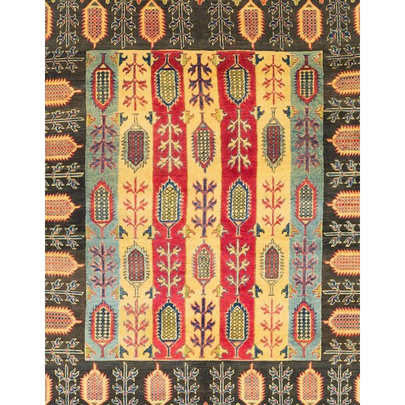 Ahgly Company Machine Washable Indoor Rectangle Abstract Brown Red Area Rugs, 5' x 7'