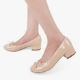 thumbnail image 2 of JENN ARDOR Women's Chunky Block Low Heels Bow Round Closed Toe Slip-On Bridal Wedding Dress Ballet Pumps Shoes, 2 of 5
