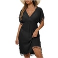 thumbnail image 2 of Gamivast Swim Cover up Dress for Women Tassel Trim Kaftan Dress Flowy V Neck Short Sleeve Modest Coverage Beachwear Resort Wear Vacation Cruise Poolside Beach to Boardwalk, 2 of 6