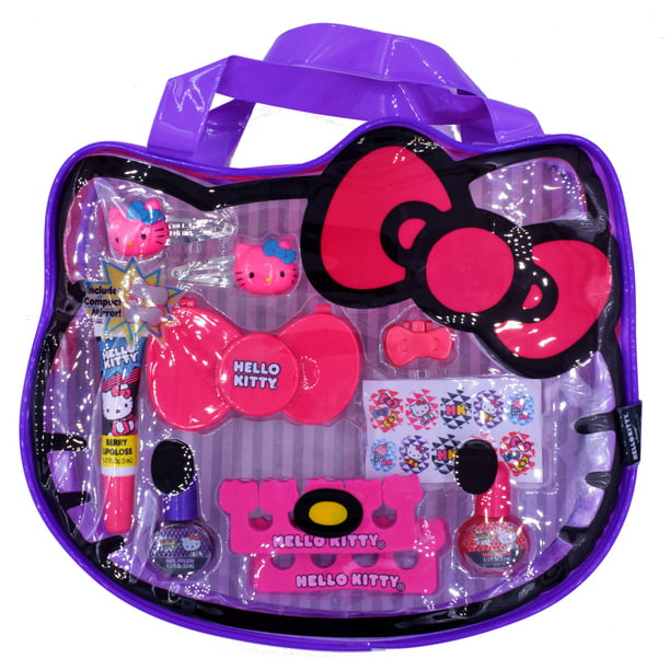 Hello Kitty Cosmetic Bag Set (Snap Clips Mirror Lipgloss Nail Polish) By  Sanrio 