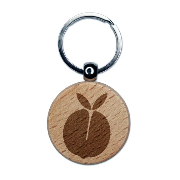 Peach Silhouette Fruit Round Keychain Charm Tag - Engraved Wood