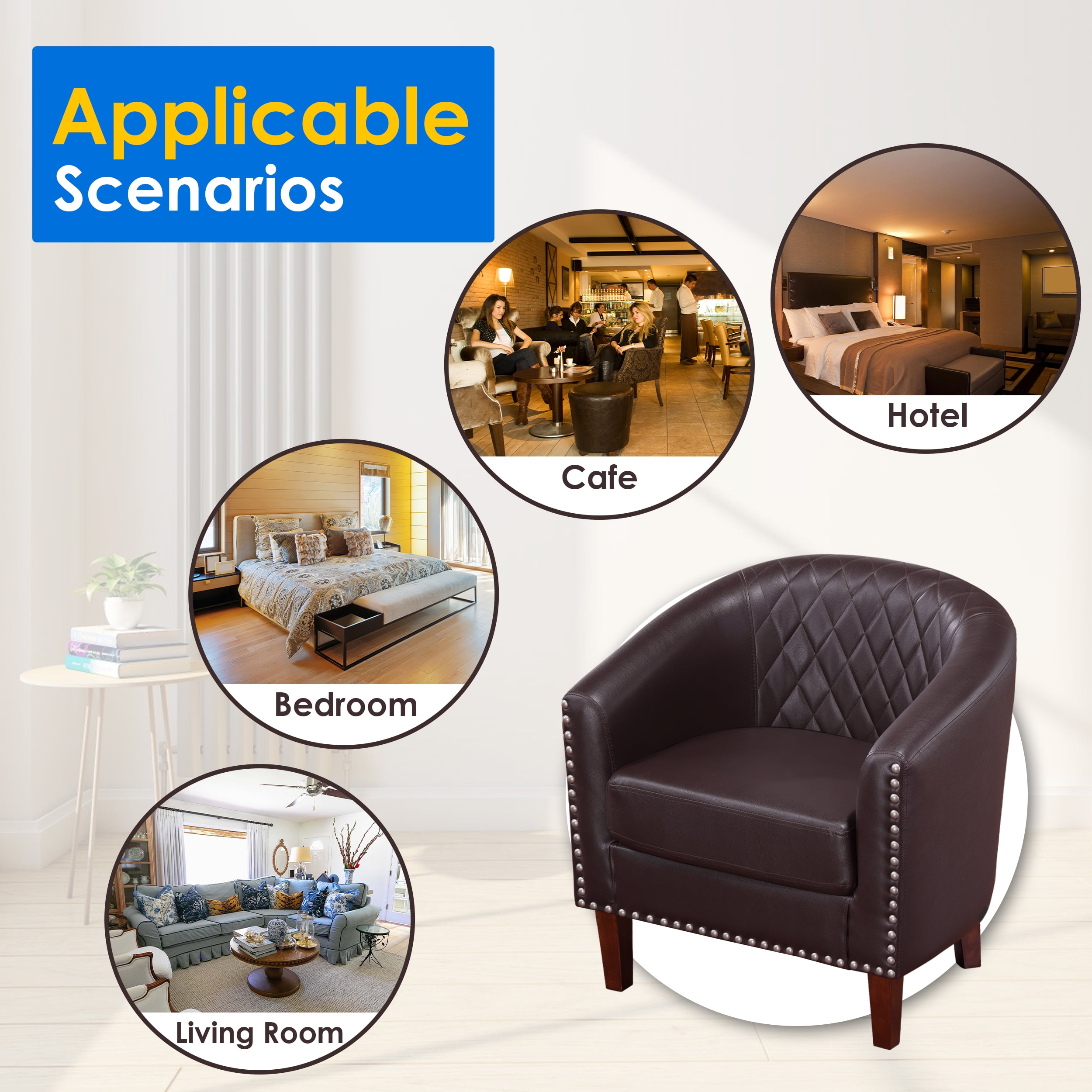 TrumanPick Modern Barrel Accent Chair Faux Leather Club Chair with Solid Wood Frame for Living Room Chair,Brown
