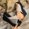 thumbnail image 4 of Womens Wedge Sandals Platform Slip on Mesh Slides Open Toe Summer Casual Canvas Slippers Backless High Heels White Size 8.5, 4 of 8