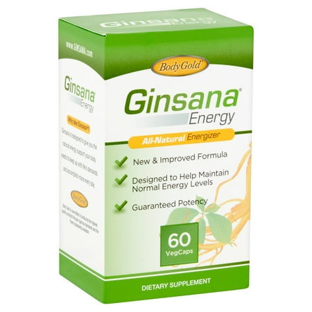 Body Gold Ginsana Energy All-Natural Energizer VegCaps, 60 count