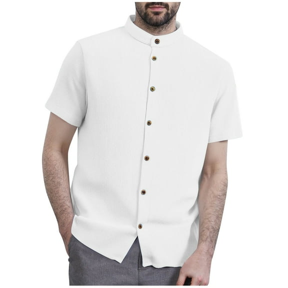 Mens Waffle Button Down Shirt Short Sleeve Loose Fit Cuban Summer Beach Plain Tops