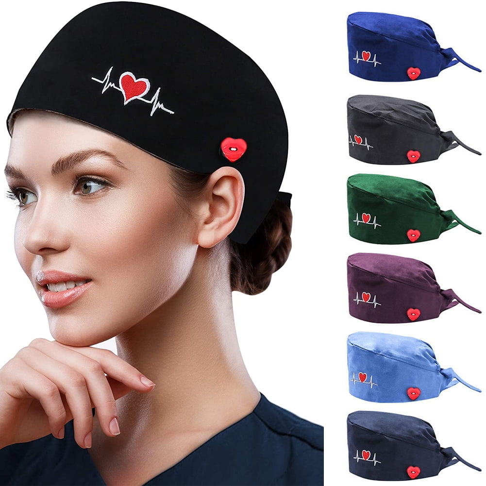DGROEE ECG Heart Shaped Embroidery Working Caps with Buttons