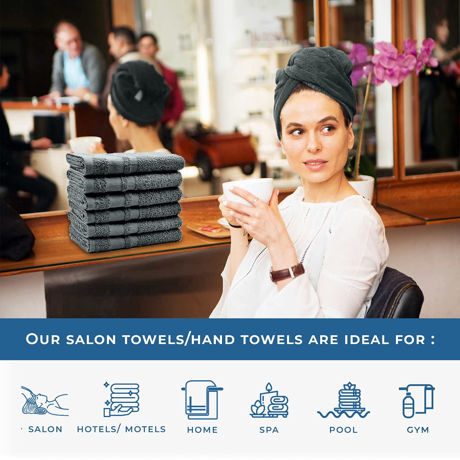 Dan River Soft Absorbent Cotton Salon Towels, Pack of 24, White, 16x26 Inches