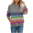 thumbnail image 2 of IUYRTFE Women's Colorful Striped Crew Neck Long Sleeve Sweatshirt – Relaxed Fit Casual Pullover for Fall, Winter, and Daily Wear, 2 of 6