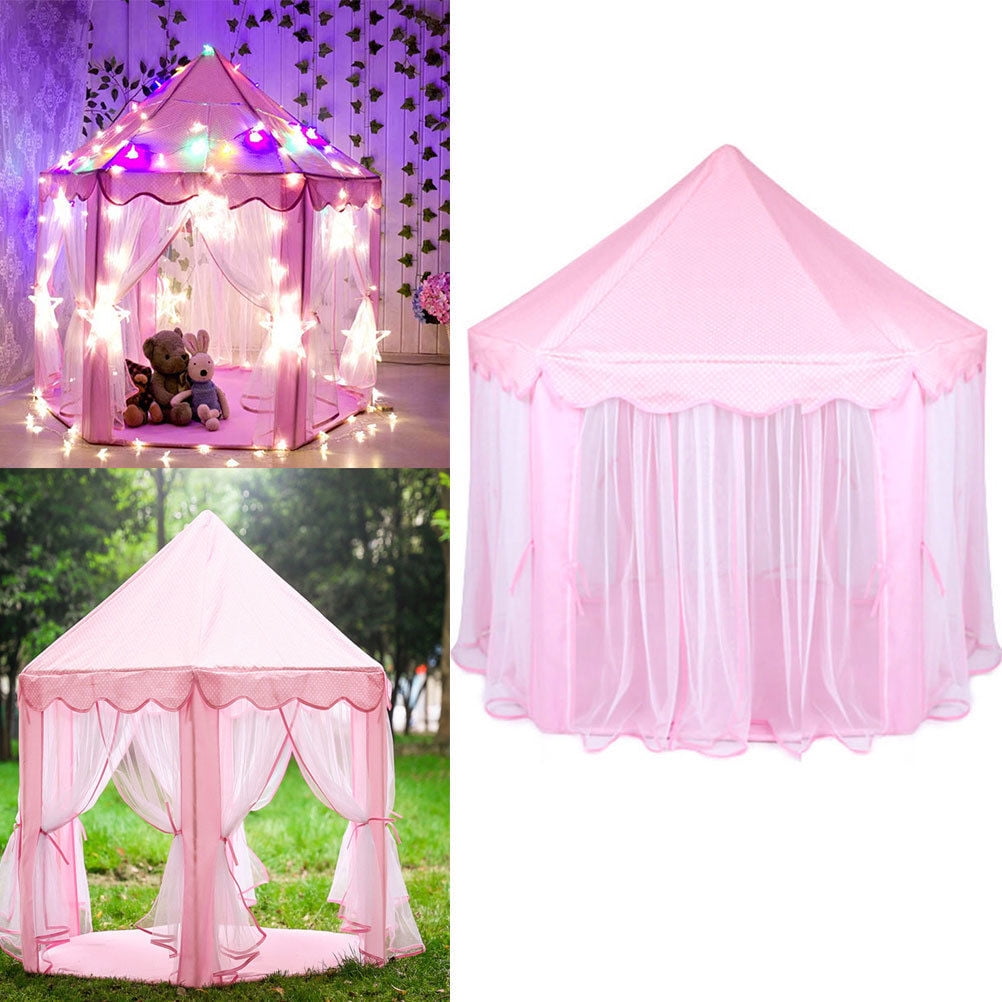 Girls Pop Up Tent Castle Playhouse Wendy House Pink Indoor Outdoor Princess Play 