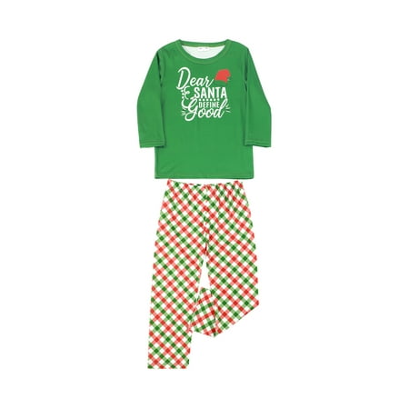 

Christmas Pajamas Set Letter Print Long Sleeve O-neck T-shirt+Lattice Print Pants/Romper