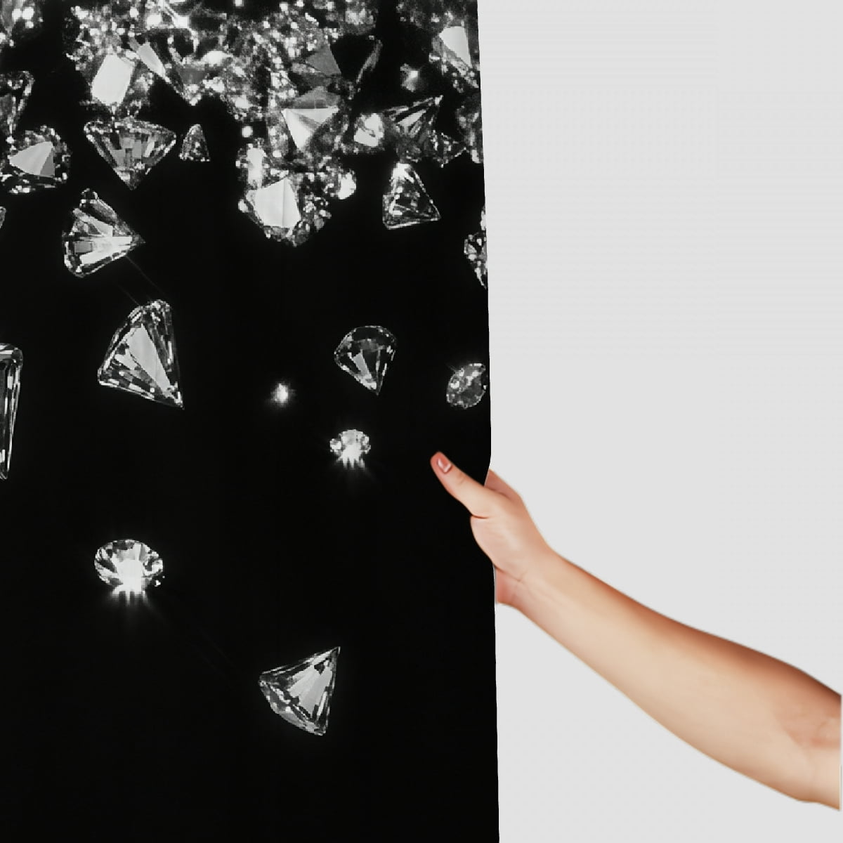 Patifu Diamonds Black White Hologram Bathroom Shower Curtain Set with Hooks 100% Polyester Fiber Washable Shower Curtain 69"x72