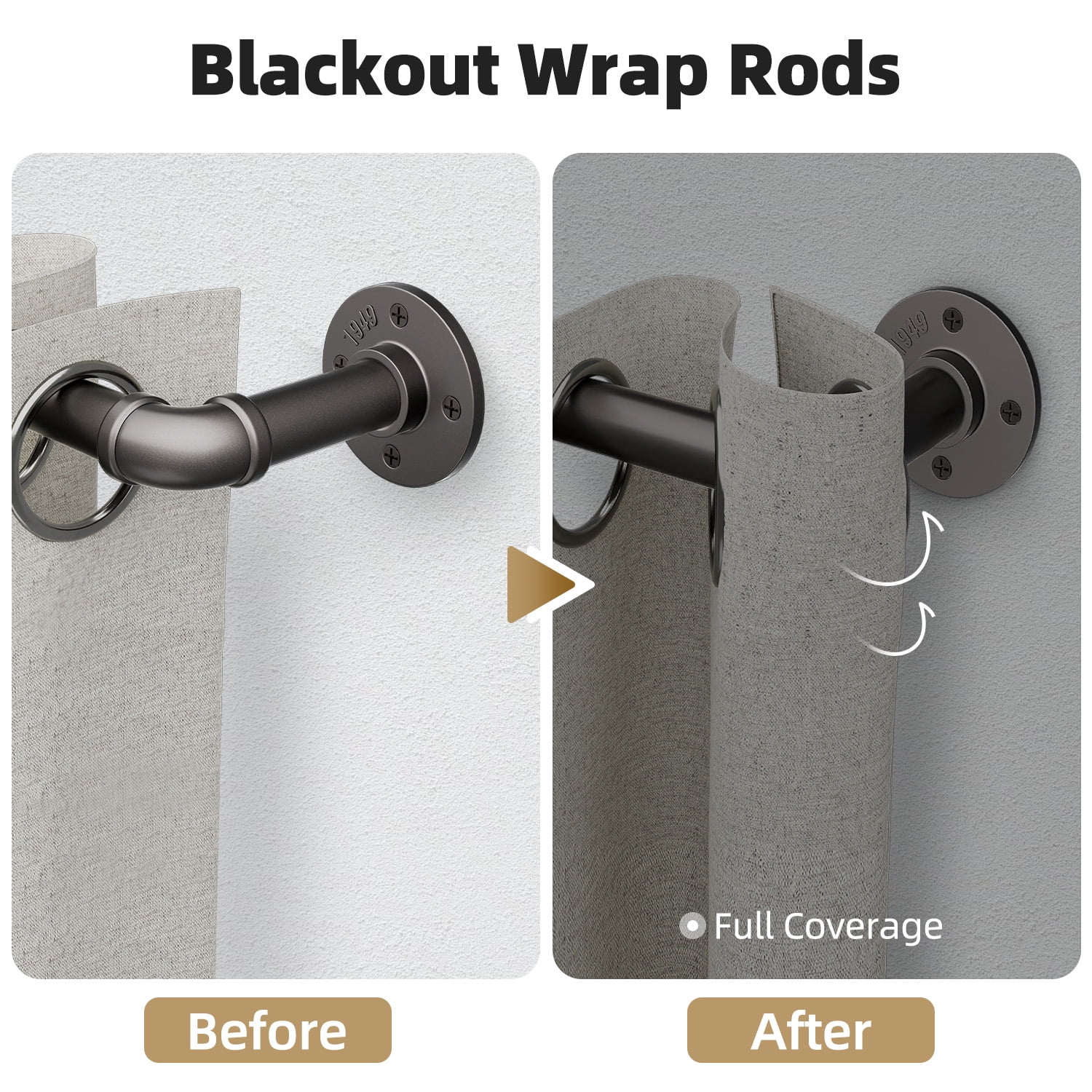 16" to 28"Curtain Rods for Windows,1 inch Industrial Curtain Rod, Adjustable Wrap Around Curtain Rods,Industrial Indoor/Outdoor Curtain Rod,Gunmetal Gray