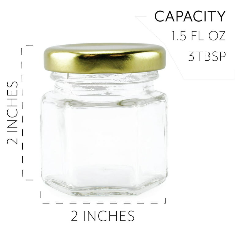 1.5 oz Clear Hexagon Jars,Small Glass Jars With Lids(golden),Mason Jars For  Herbs,Foods