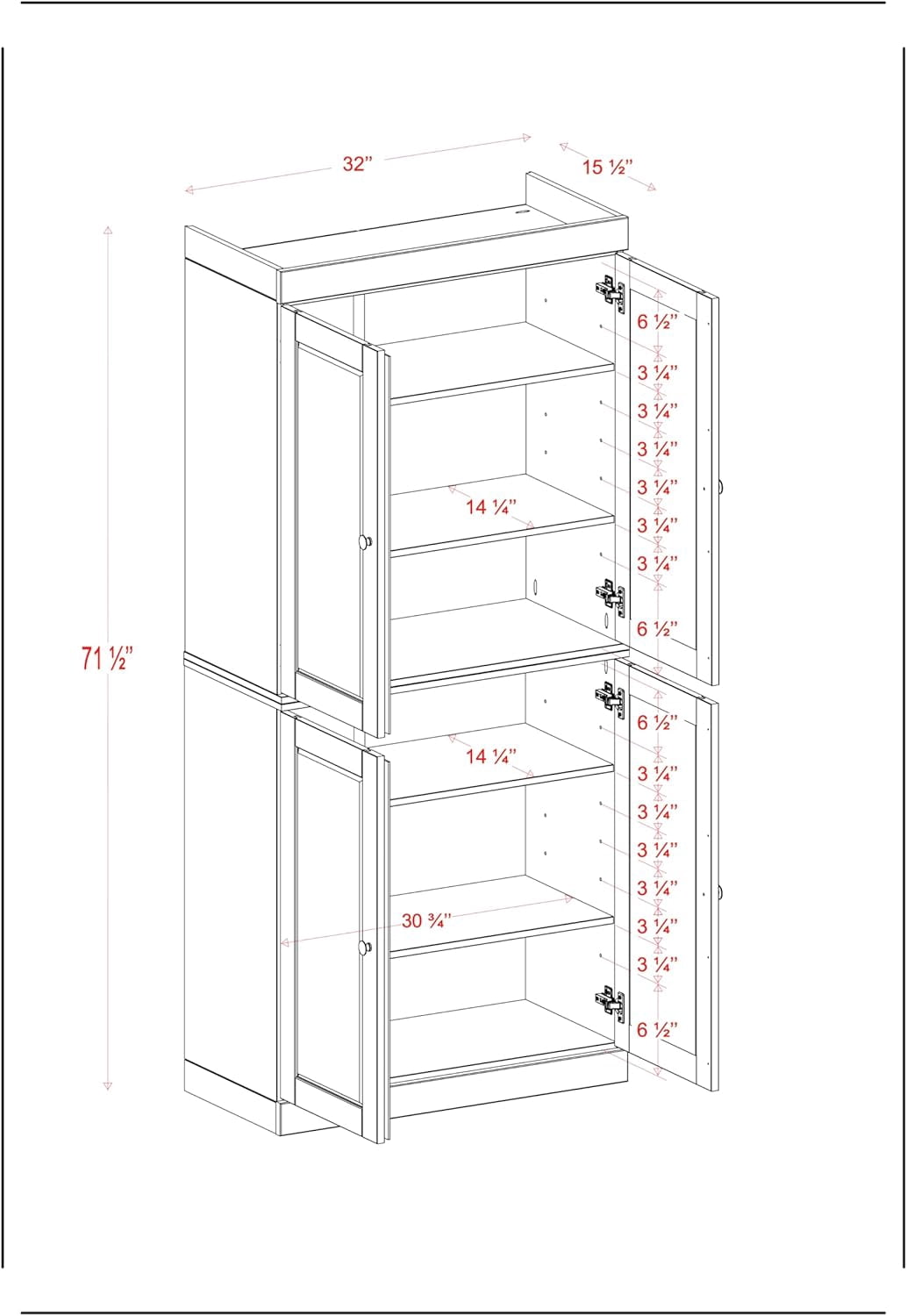 100% Solid Wood Kitchen Pantry Storage Cabinet with Doors and Adjustable Shelves,  Antique Blue