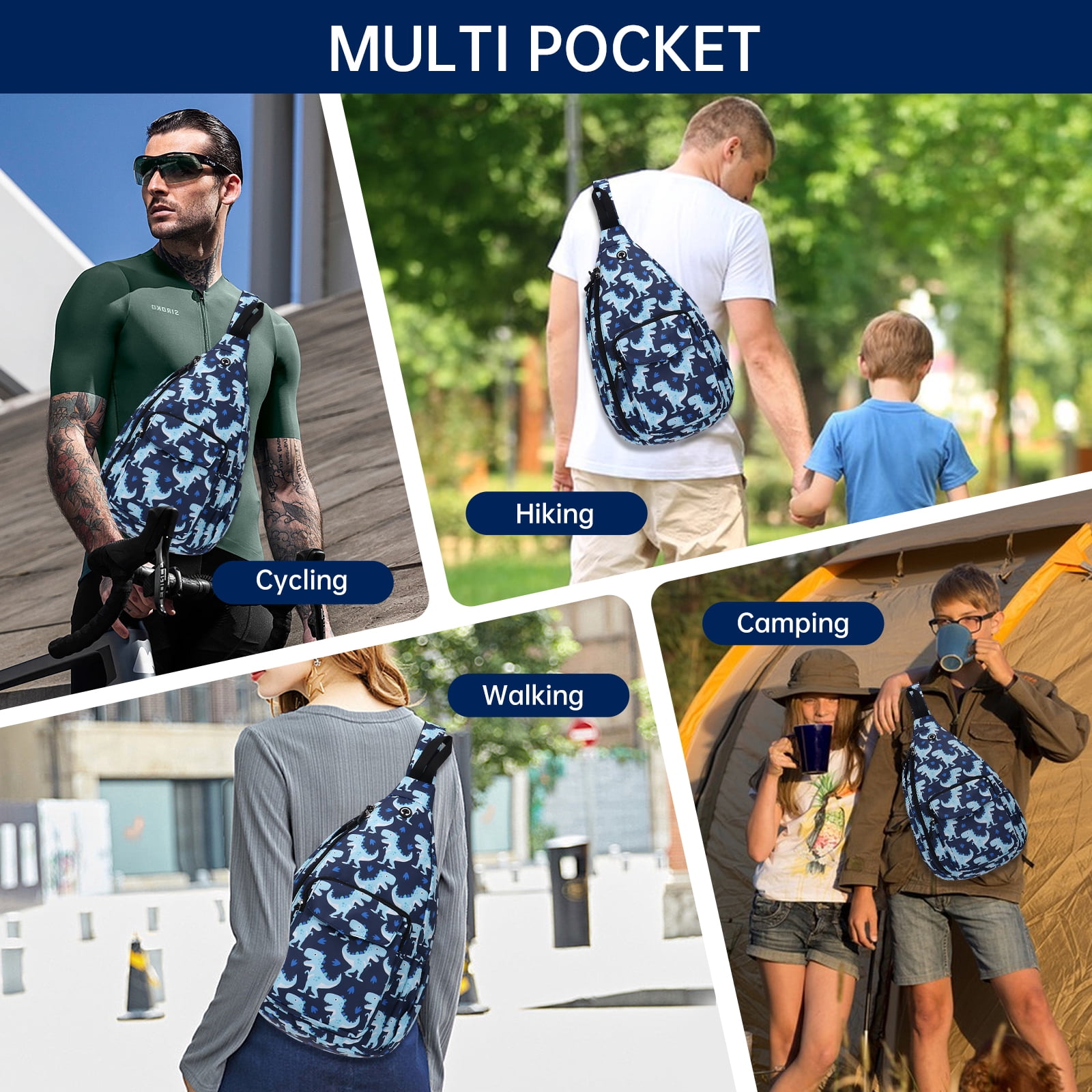 HAWEE Women's Convertible Backpack Messenger Crossbody Purse Dinosaur Animal Print Sling Purse for Yoga Gym