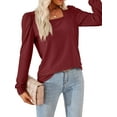 thumbnail image 4 of Caoirhny Women's Spring Loose Tops Solid Color Jacquard Long Sleeve Square-Neck Casual Elegant Blouse, 4 of 7