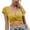 Yellow-25, variant on Women's Twist Front V Neck Short Sleeve T Shirt Tie Backless Solid Crop Tops