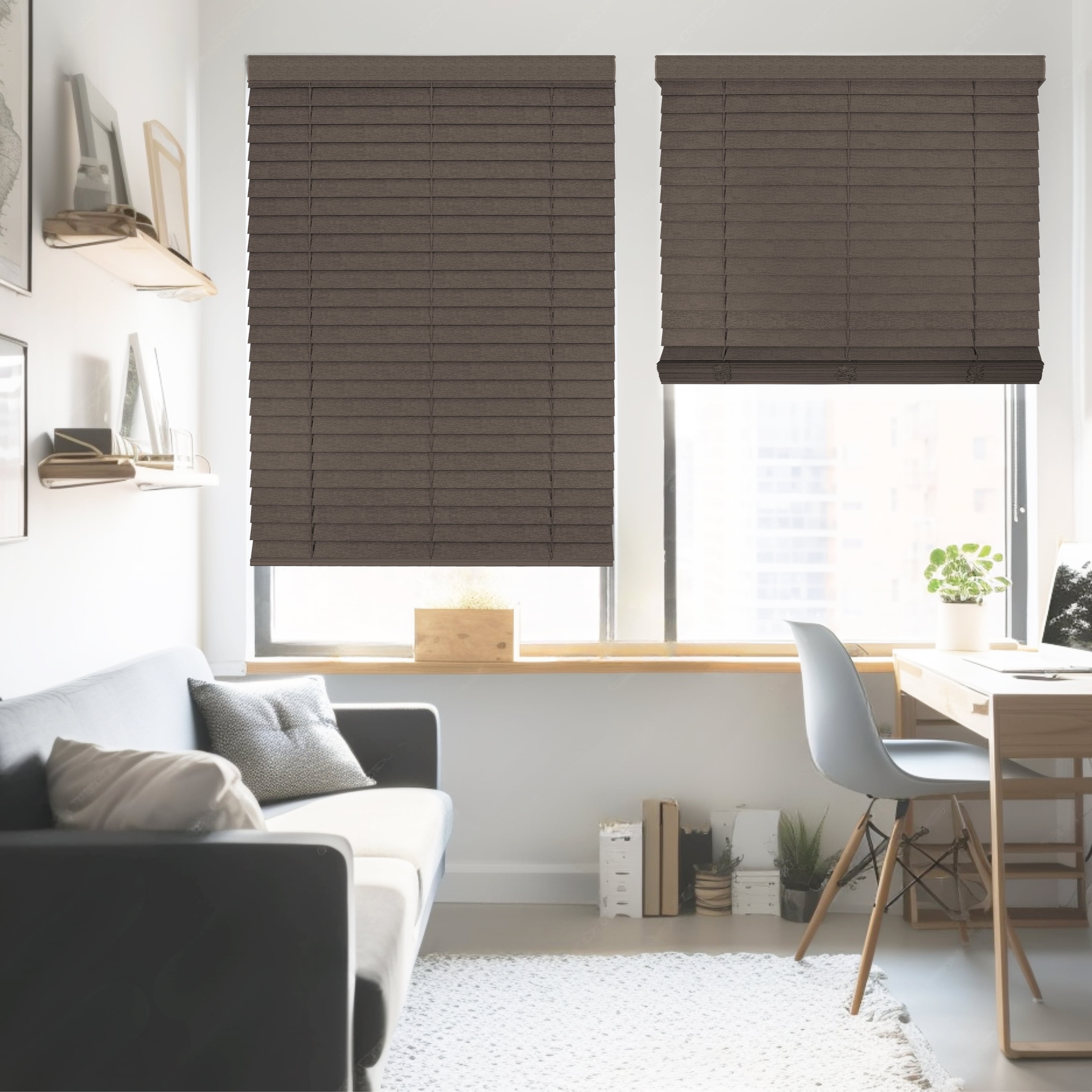 Chicology Cordless Faux Wood Blinds, Umber Textured (2" Slat), 64.75"W X 72"H