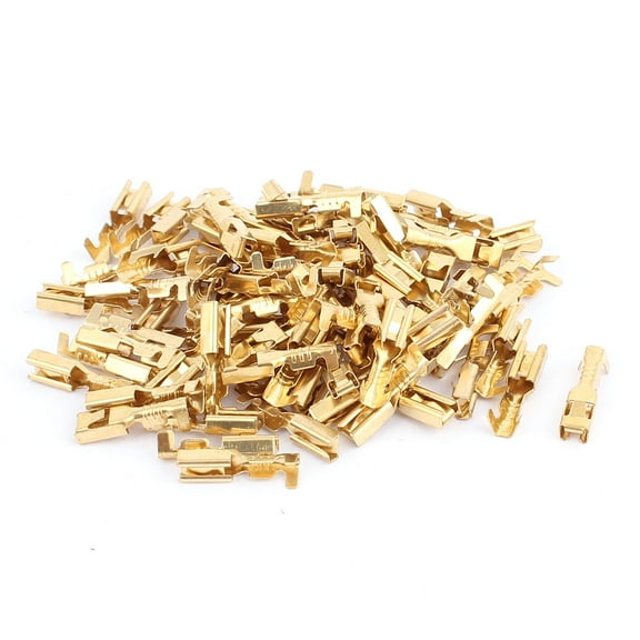 80 Pcs Gold Tone 15mm Length Female Spade Crimp Terminal Connectors