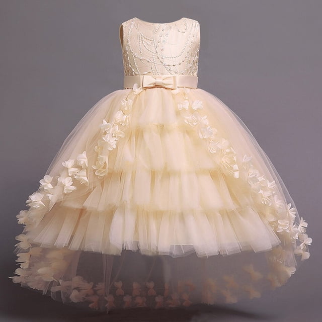 Vestidos infantiles para niñas, vestido de fiesta de flores de encaje, fiesta de bodas de cumpleaños, banquete de princesa, vestido sin mangas de verano para niños, 9-10T (etiqueta 150) Gao Jinjia LED