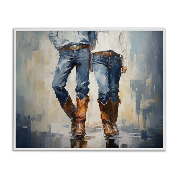 Stupell Industries Cowboy & Cowgirl Couple Novelty Painting White Framed Art Print Wall Art, 14 x 11