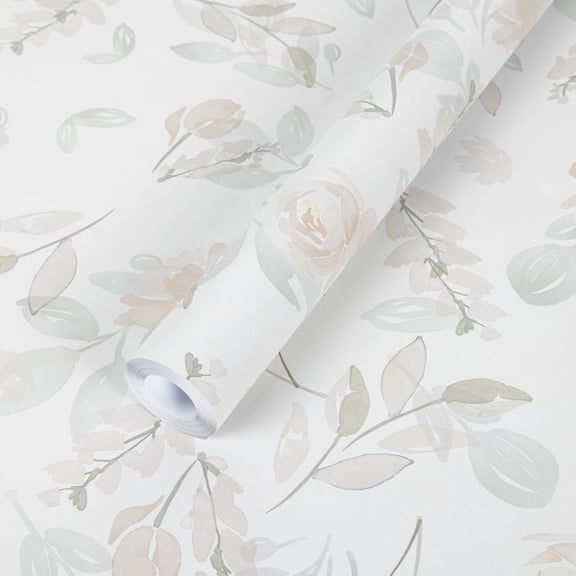 Abyssaly Floral Peel and Stick Wallpaper, 17.3" x 118.1" Beige Watercolor Design Wallpaper Self-Adhesive Textured Contact Paper for Home Wall Covering and Furniture Refresh