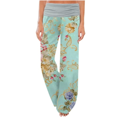 

Women s Comfy Casual Pajamas Pant Floral Printed High Waist Wide Legs Lounge Fold Waist Pants Trousers