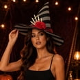 thumbnail image 4 of Halloween Witch Hat for Women, Black Lace Wizard Hat with Pumpkin Skeleton Rose Decor, Gothic Costume Accessory for Halloween Party Cosplay Carnival Dress Up, 4 of 5