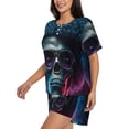 thumbnail image 2 of Fuzoiu Punk Style Blue Haired Skull Print Women's Short-Sleeved Pajama Set,Lounge Sleepwear Set,Womens Pajama Sets 2 Piece,Button-Up Top and Shorts with Pockets-Small, 2 of 7