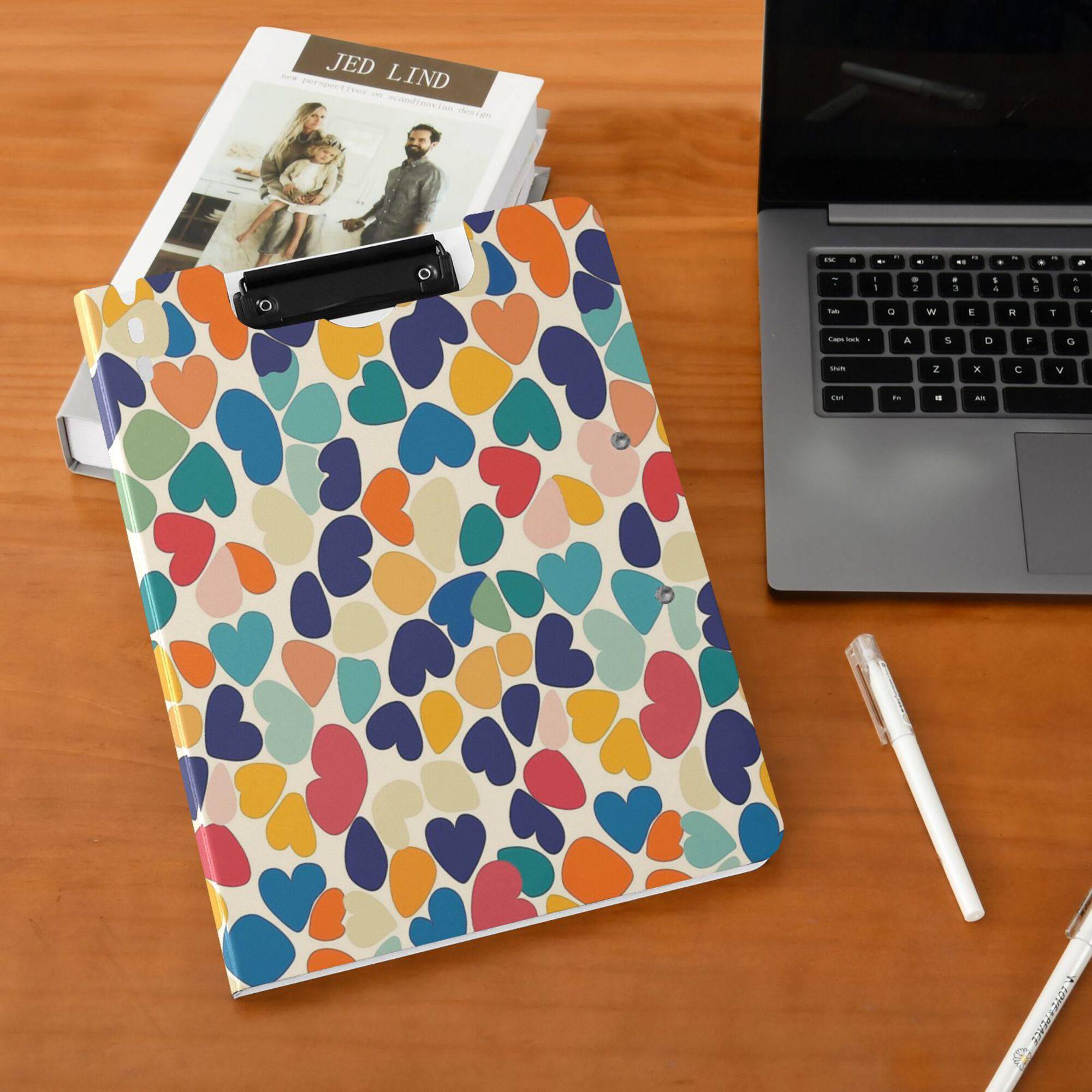 FORMRS A4 Clipboard Folder with Pen Holder Horizontal Foldable School Office Binder, Colorful Clover Pattern