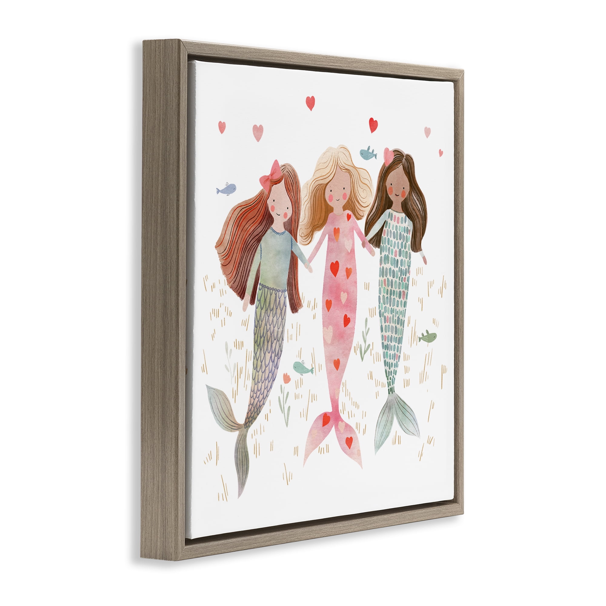 Trio of Mermaids Friendship Brown Framed Floater Canvas Wall Art, design by Leah Straatsma