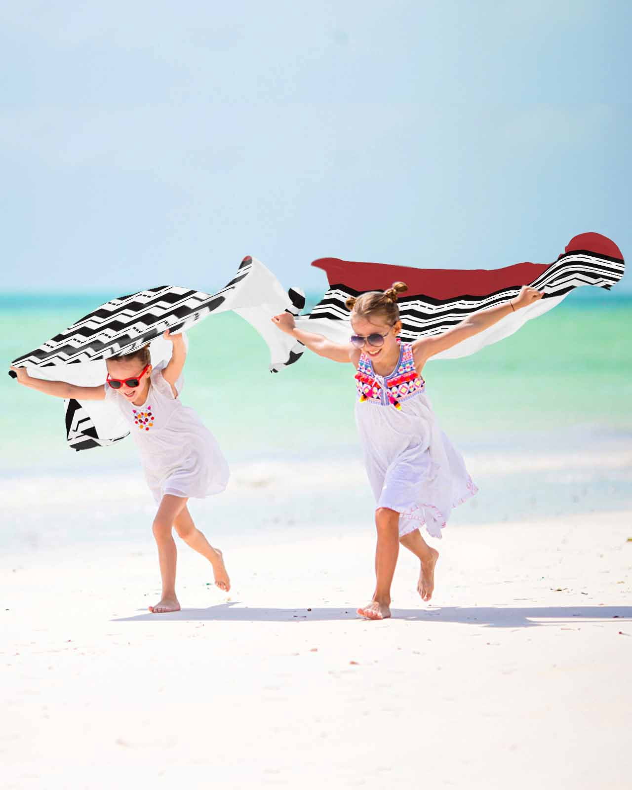 Black White Chevron Beach Towels Oversized Super Absorbent, Geometric Red Sea Wavy Striped Lightweight Bath Towel Quick Dry Sets For Bathroom/Pool/Rv Camping/Beach Play/Gym Room/Picnic 23"x47"
