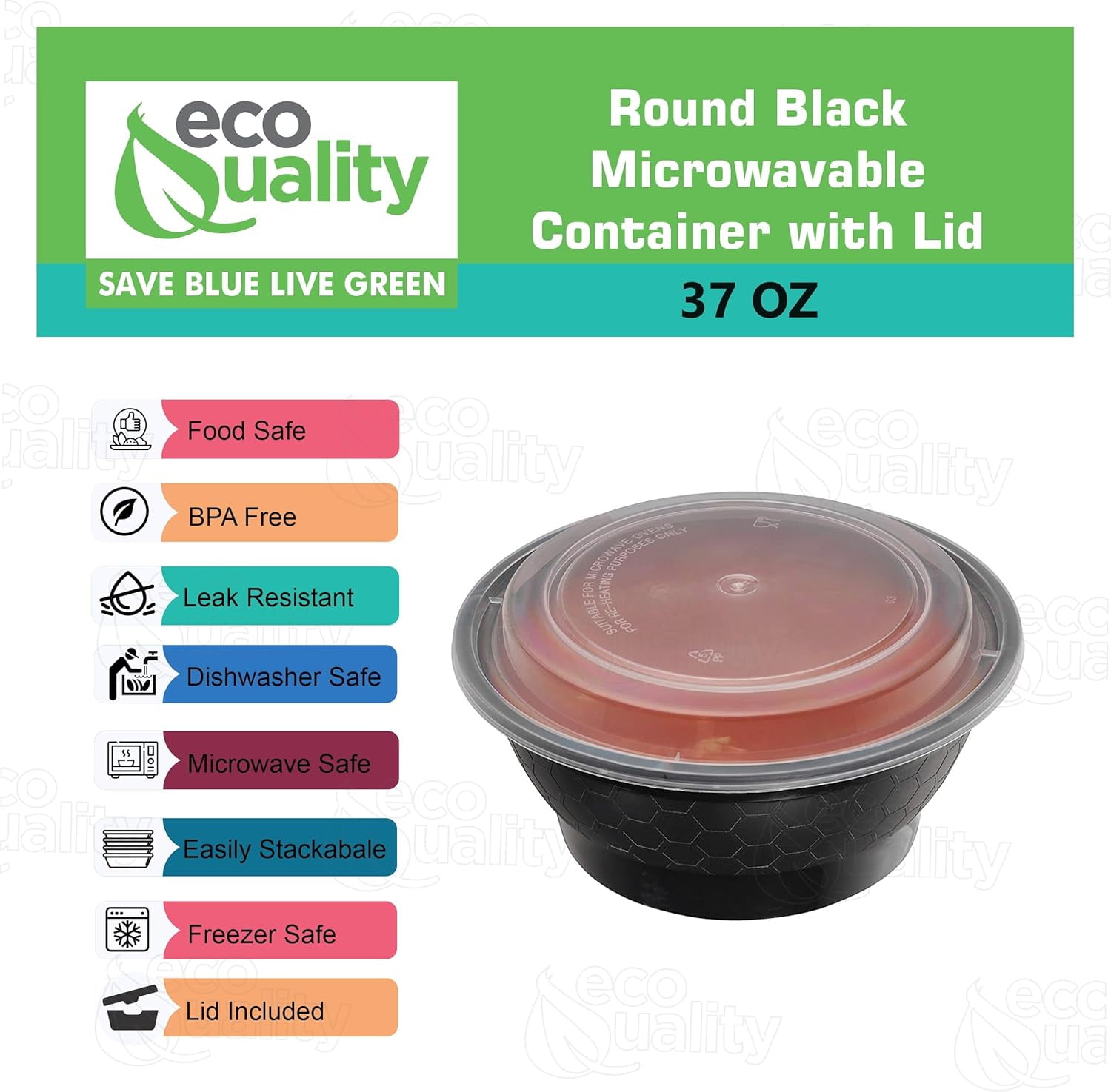 EcoQuality 37 oz Disposable Round Food Storage Container Bowls with Lids, Meal Prep Soup Containers, Bento Box, Microwavable, Stir Fry, Ramen, Soup, Lunch Box, BPA Free Freezer Dishwasher Safe (25)
