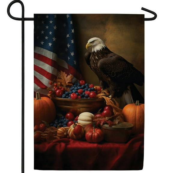 America Forever USA Thanksgiving Garden Flag, Patriotic Autumn Bounty Fall Flag, Bald Eagle Thanksgiving American Farmhouse Outdoor Small Home Decor Double Sided 12.5 x 18 inch