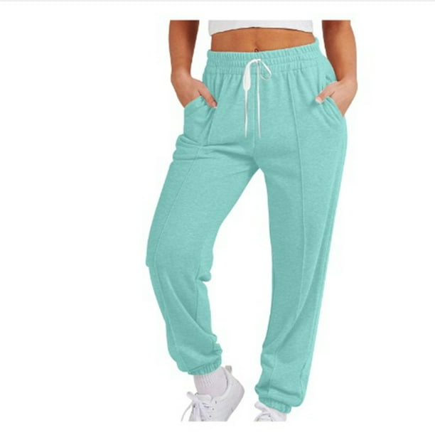 Pantalones de jogging de color liso para mujer con cordón: cintura