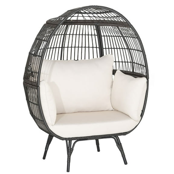 Canddidliike Oversized Patio Rattan Egg Lounge Chair with 4 Cushions, Wicker Egg Chair Rattan Chair Brown