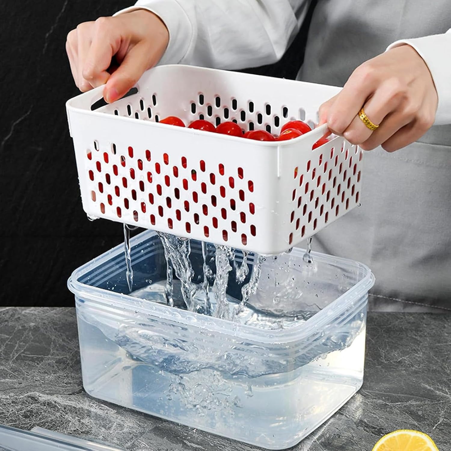 4 In 1 Food Storage Container, Premium Transparent Plastic Food Storage Box With Drain Basket – Multifunctional Airtight Container For Vegetables & Kitchen Organization