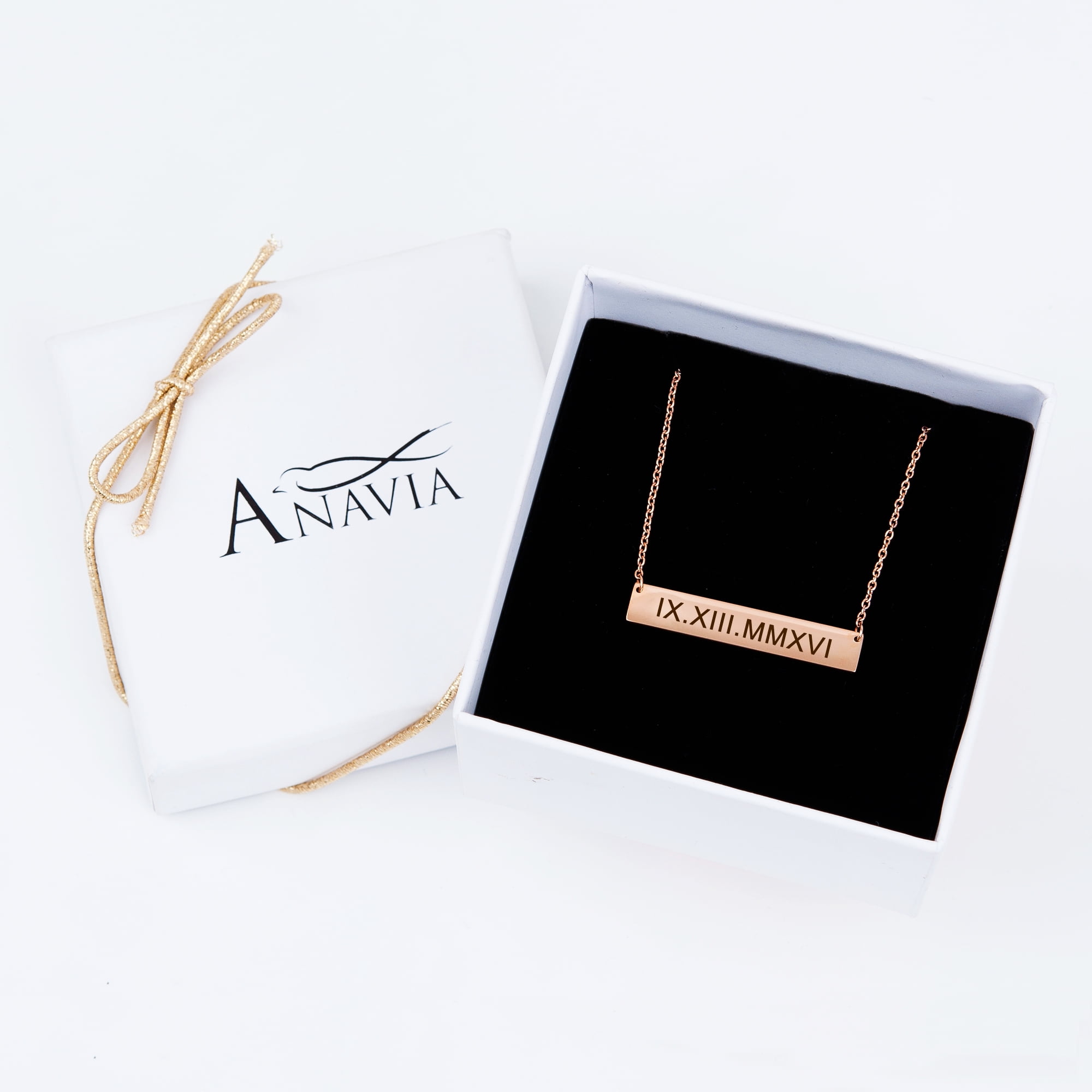 Personalized Birthday Day Gift for Mom Women's Stainless Steel Rose Gold Horizontal Name Necklace Bar Engravable Gift for Girlfriend Wife Free Jewelry Gift Box Ships Next Day