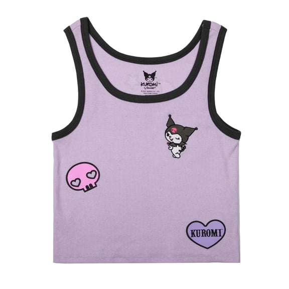 Kuromi Character With Icons Sleeveless Purple Women's Ribbed Tank Top