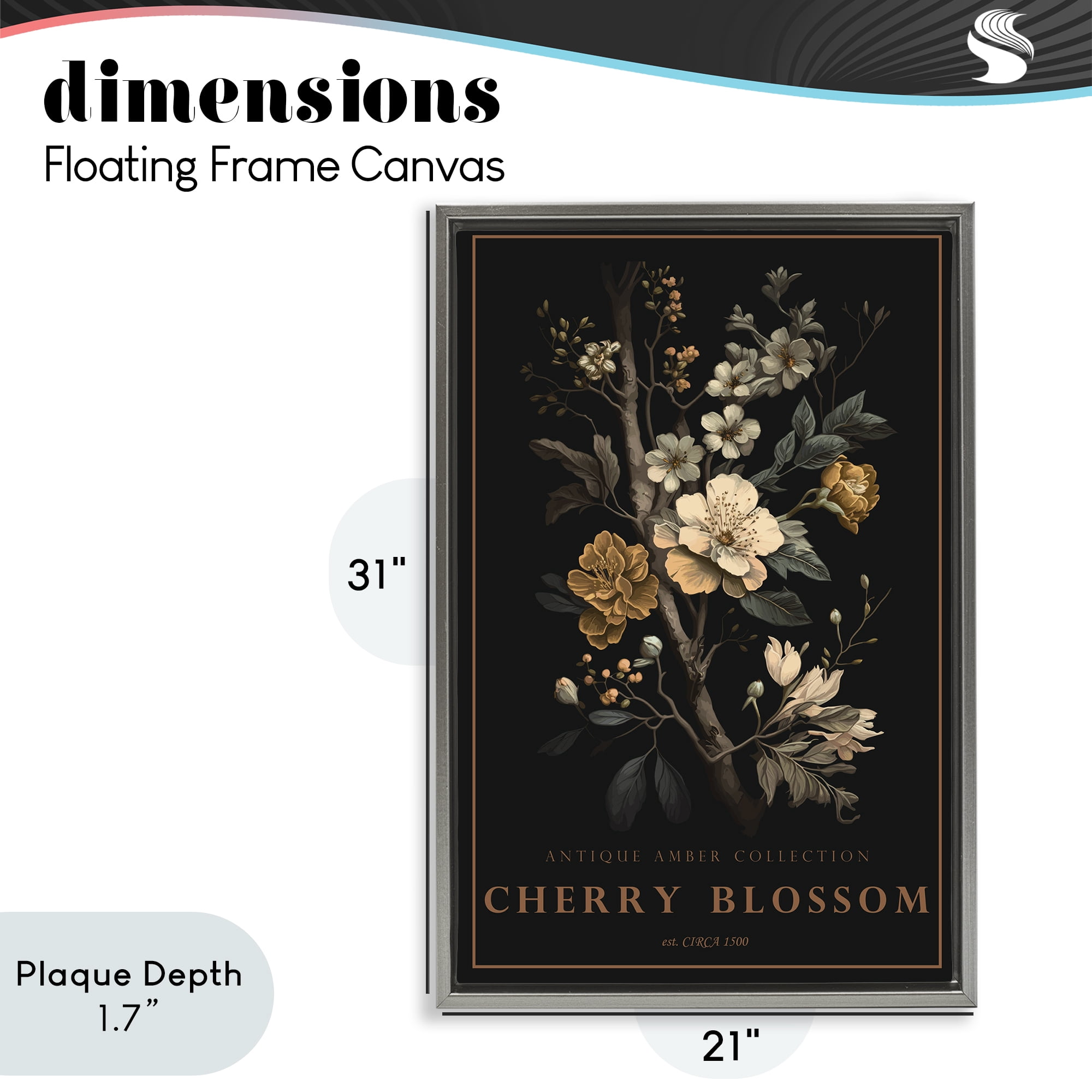 Stupell Industries Antique Cherry Blossom Light Gray Framed Floater Canvas Wall Art, design by Chris Giampietro