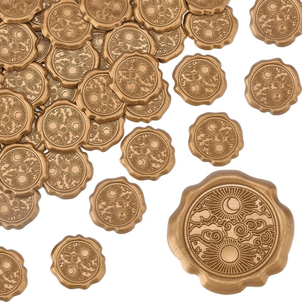 60 pegatinas adhesivas con forma de luna, sol y nube, sellos de cera autoadhesivos dorados vintage para sobres, tarjetas de invitación de boda, recuerdos de fiesta, manualidades y regalos.