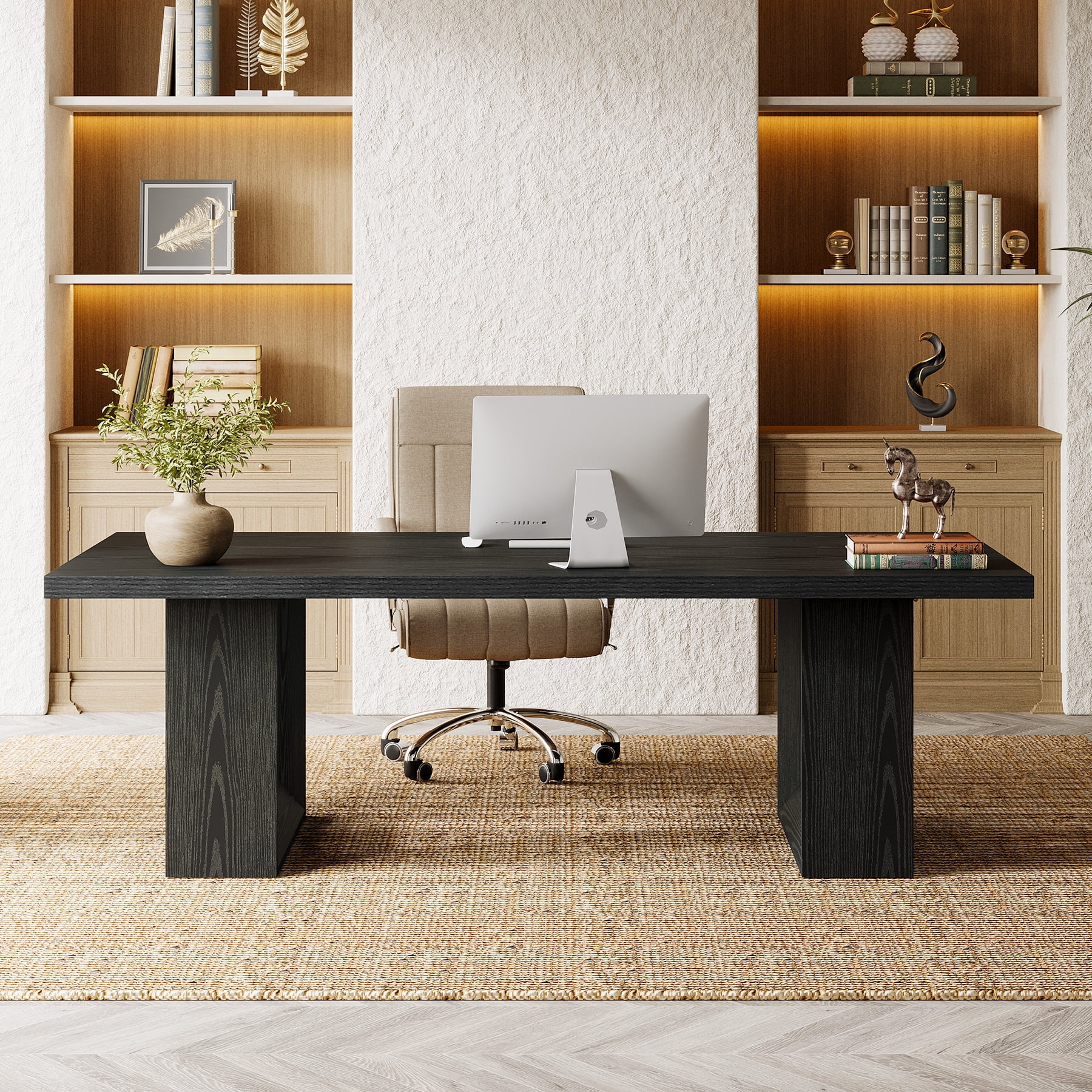 Finmind Large Executive Desk, 62.99-inch Home Office Desk, Rectangular Computer Table for Home Office, Study Room, Black