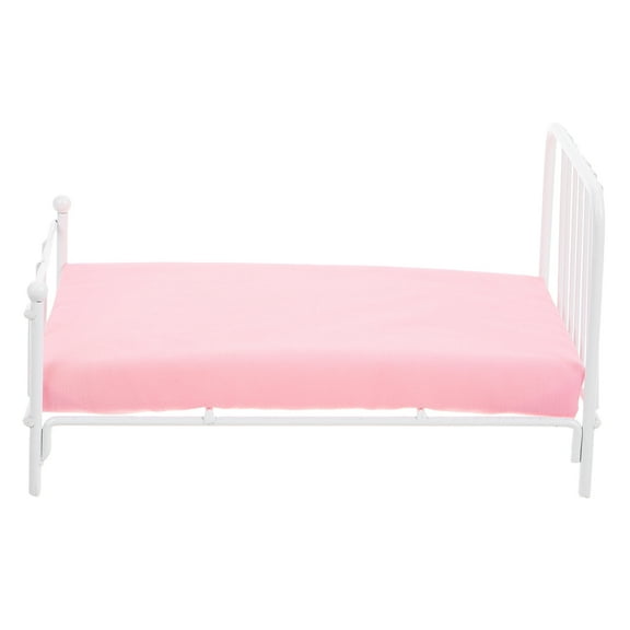 Raindrops Hemoton Dollhouse Furniture Miniature Wooden Bed with Mattress Pillow Fabric 1 12 Scale Decoration Accessories White