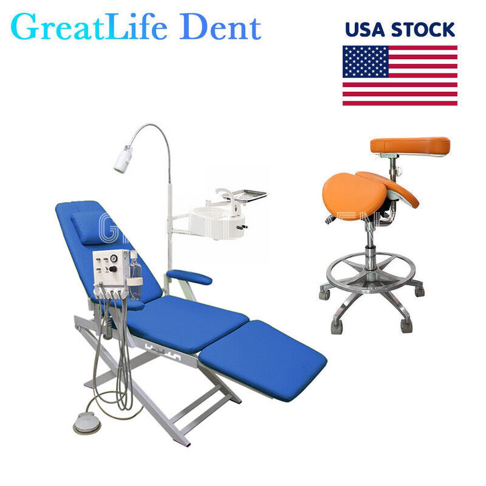 GreatLife Dent USA Stock PORTABLE DENTAL FOLDING CHAIR LED LIGHT+TURBINE+DENTIST STOOL