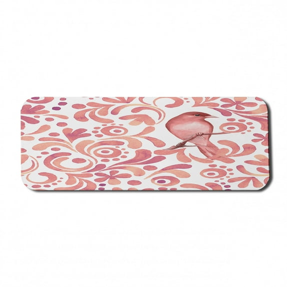 Birds Computer Mouse Pad, Scrolled Pattern Soft Brushed Watercolor Sparrow Bird on Branch, Rectangle Non-Slip Rubber Mousepad Large, 31" x 12" Gaming Size, Coral Salmon and Peach, by Ambesonne