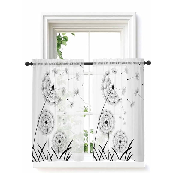 Spring Floral Curtains 54 Inch Length, Sheer Curtains for Bedroom Living Room Window Modern Elegant Pastoral Flowers Black Rod Pocket Voile Drapes Kitchen Curtains Small Half Window 52"x54" 2 Panels