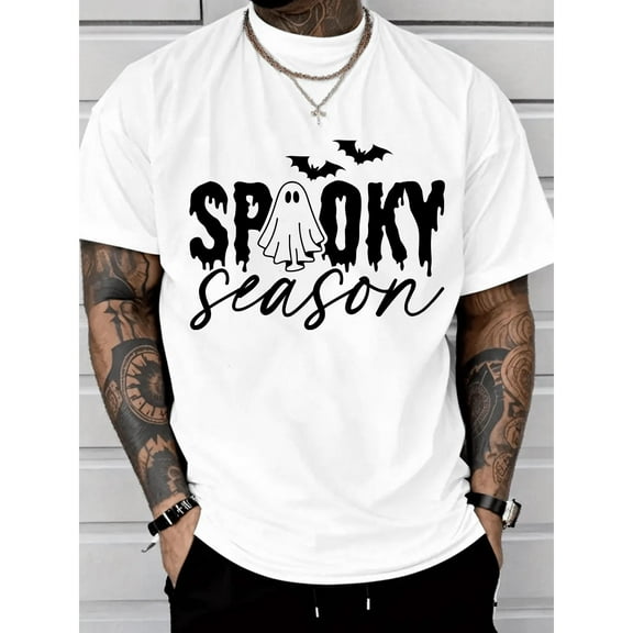 Spooky Season T-Shirt Graphic Tee Halloween Top Cotton Short Sleeve Casual Shirt White S-5XL