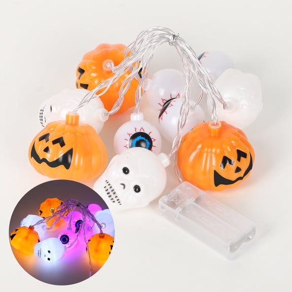 Halloween String Lights, 6.5ft 10 LED Battery Operated Pumpkin Skull Eyeball Lights, Spooky Halloween Decorations Fairy Lights for Indoor Outdoor Party Home Yard