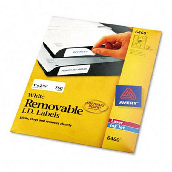 Avery  Self-Adhesive Removable Laser I.D. Labels  1 x 2-5/8  White  750 per Pack