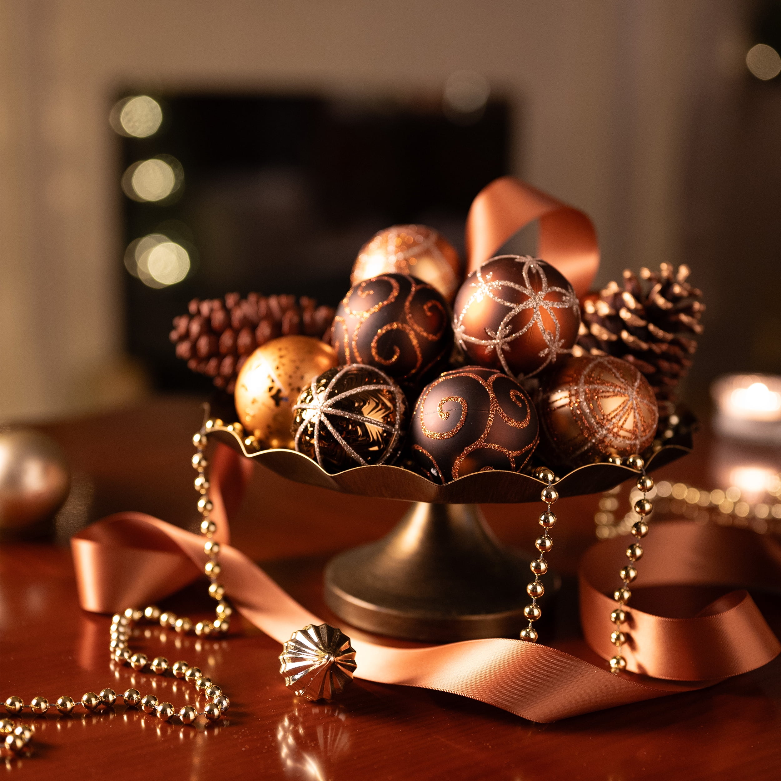 Valery Madelyn 35ct 2.36 inches Luxurious Copper Gold Christmas Ball Ornaments, Shatterproof Christmas Tree Ornaments Hanging Bauble for Xmas Decoration